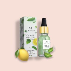 Масло для кутикулы MANITA PROFESSIONAL сухое укрепляющее с шиммером GREEN TEA & LEMON MINT 15 ml