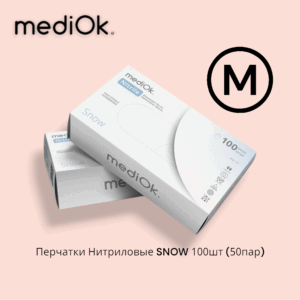 MediOk Перчатки Нитриловые "БЕЛЫЕ" SNOW M 50 пар/уп. (3.5 гр.)